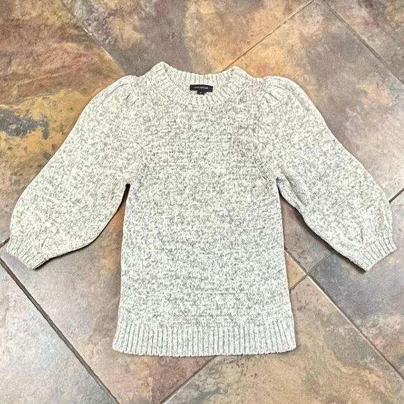 Ann Taylor Gray Marled Knit Puff Sleeves Sweater Medium - Picture 3 of 10